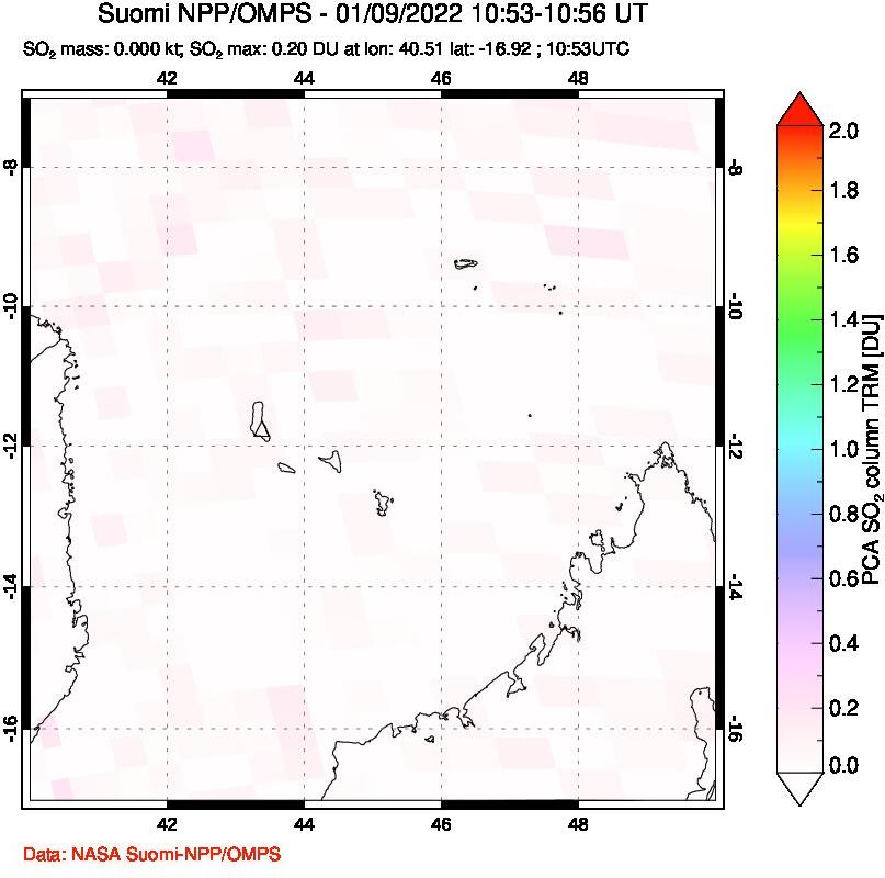 A sulfur dioxide image over Comoro Islands on Jan 09, 2022.