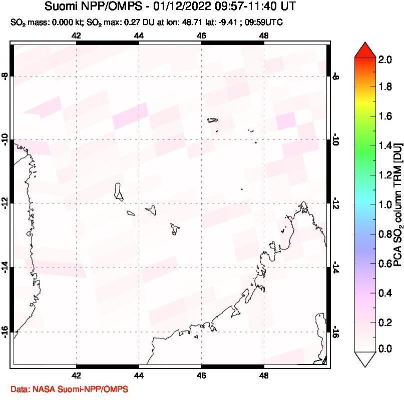 A sulfur dioxide image over Comoro Islands on Jan 12, 2022.