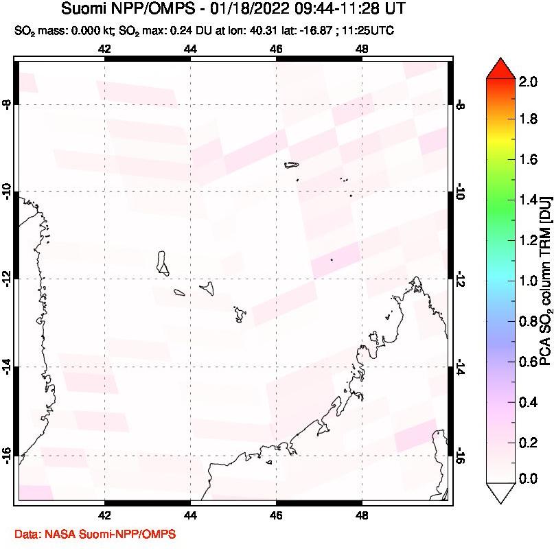 A sulfur dioxide image over Comoro Islands on Jan 18, 2022.