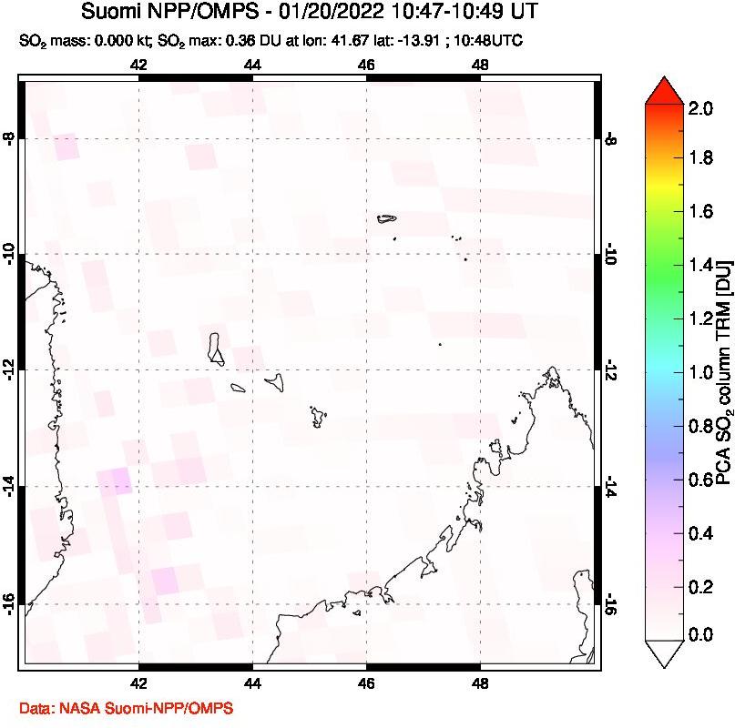 A sulfur dioxide image over Comoro Islands on Jan 20, 2022.