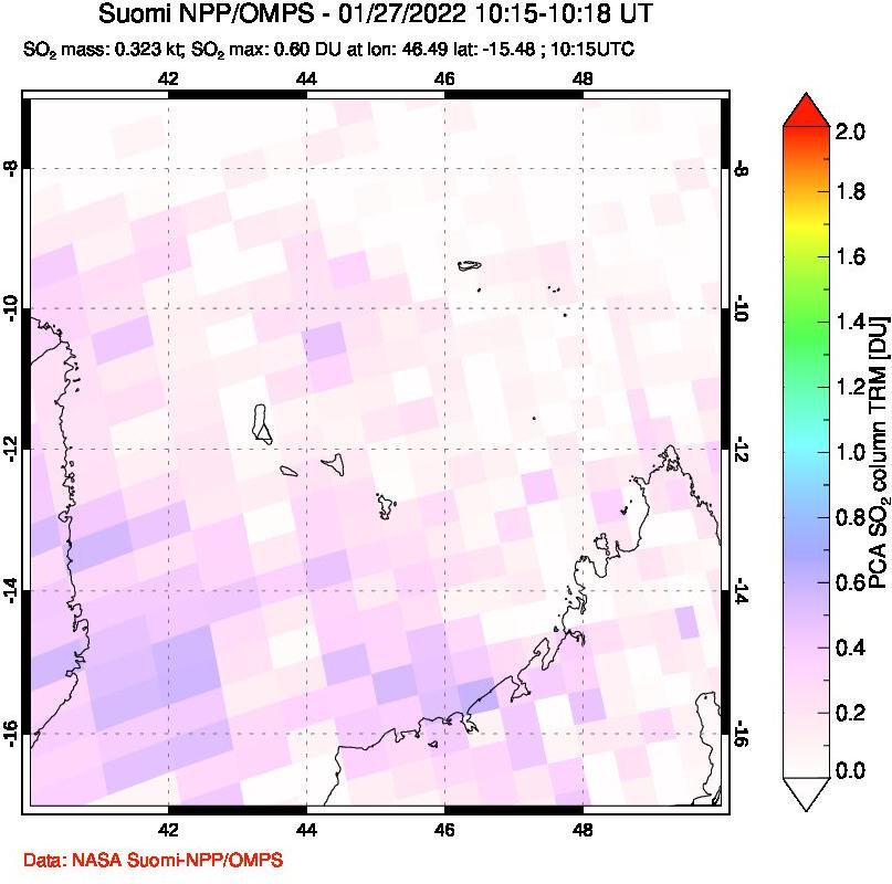 A sulfur dioxide image over Comoro Islands on Jan 27, 2022.