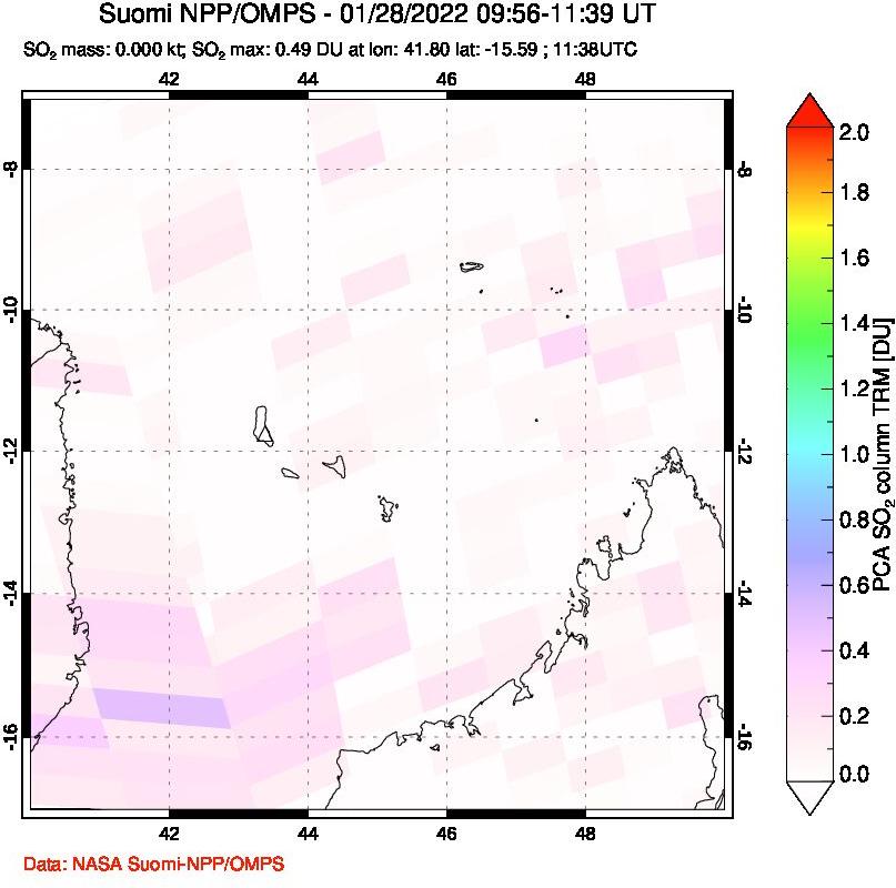 A sulfur dioxide image over Comoro Islands on Jan 28, 2022.