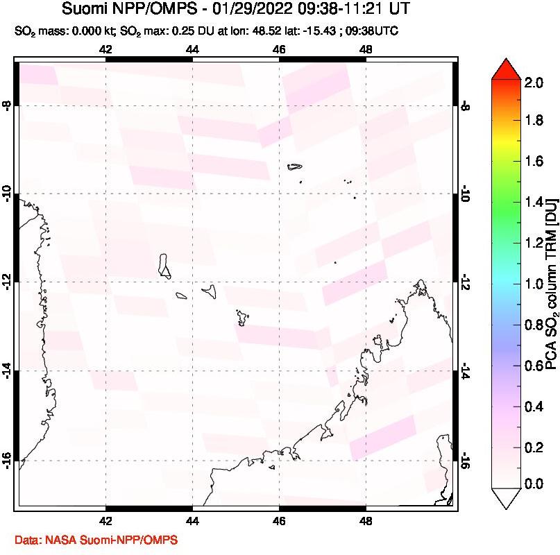 A sulfur dioxide image over Comoro Islands on Jan 29, 2022.