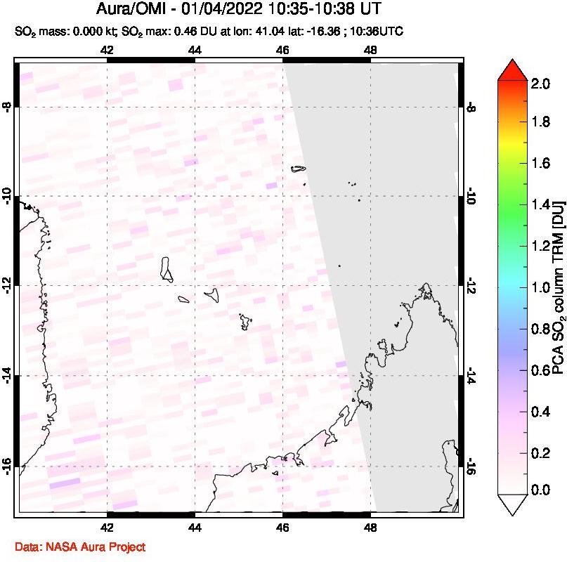 A sulfur dioxide image over Comoro Islands on Jan 04, 2022.