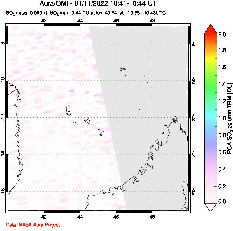 A sulfur dioxide image over Comoro Islands on Jan 11, 2022.