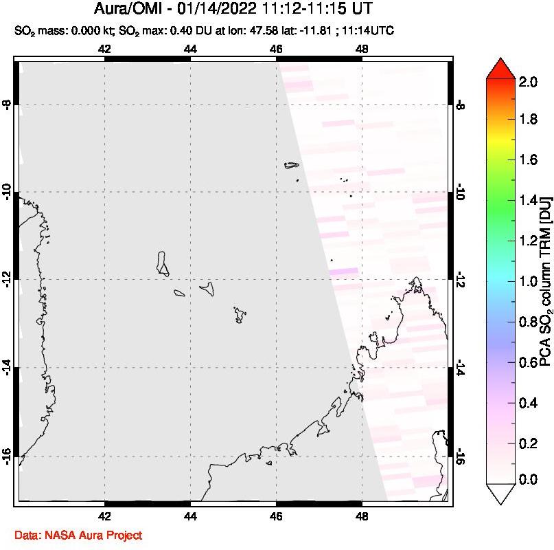 A sulfur dioxide image over Comoro Islands on Jan 14, 2022.
