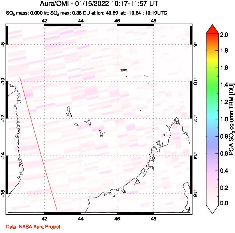 A sulfur dioxide image over Comoro Islands on Jan 15, 2022.