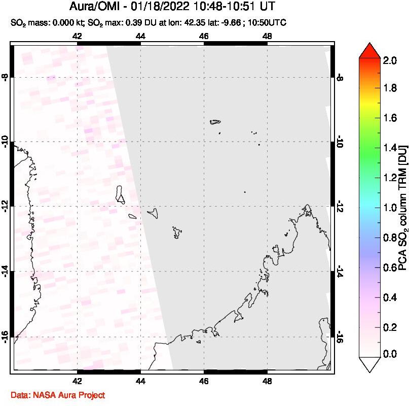 A sulfur dioxide image over Comoro Islands on Jan 18, 2022.