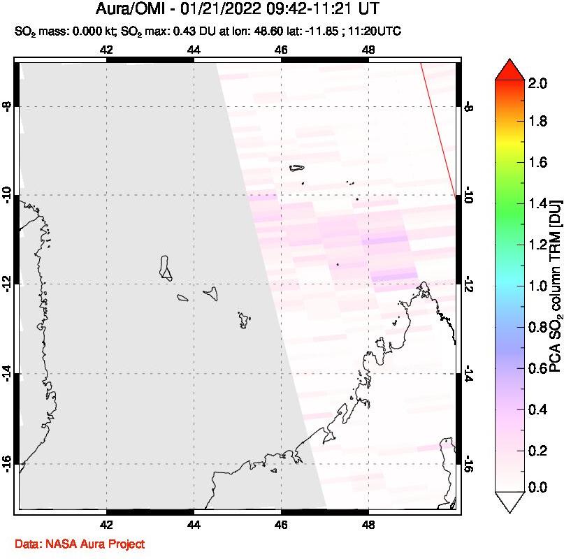 A sulfur dioxide image over Comoro Islands on Jan 21, 2022.