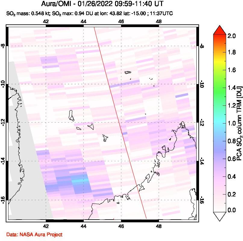 A sulfur dioxide image over Comoro Islands on Jan 26, 2022.