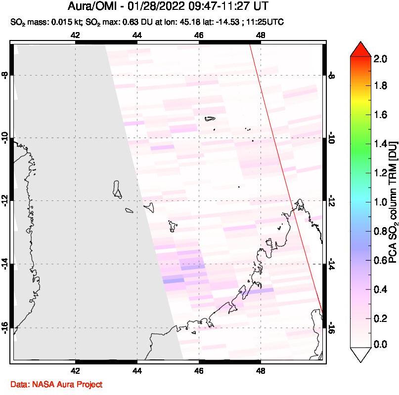 A sulfur dioxide image over Comoro Islands on Jan 28, 2022.