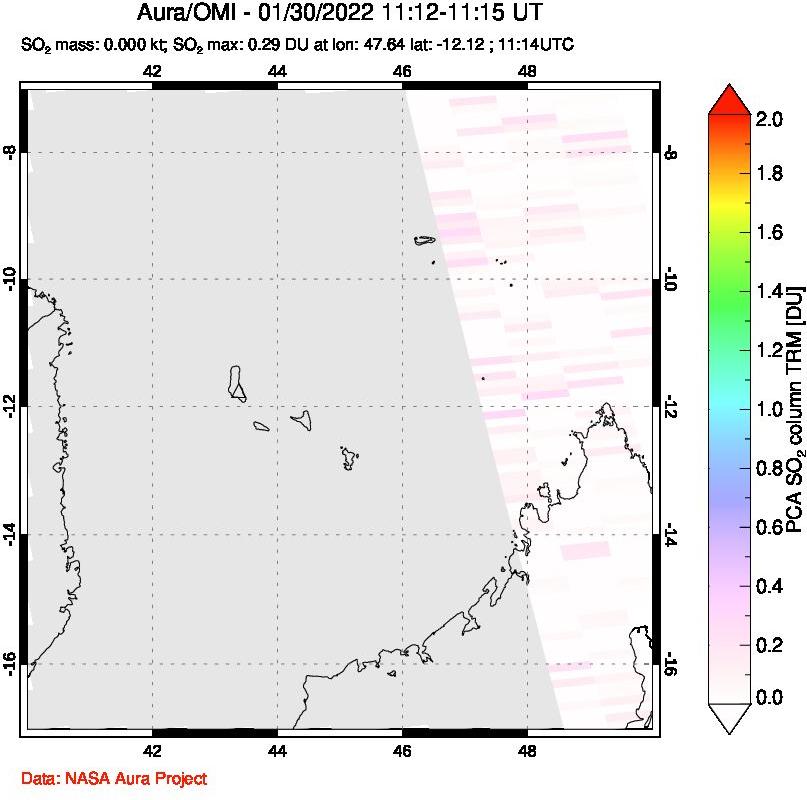 A sulfur dioxide image over Comoro Islands on Jan 30, 2022.
