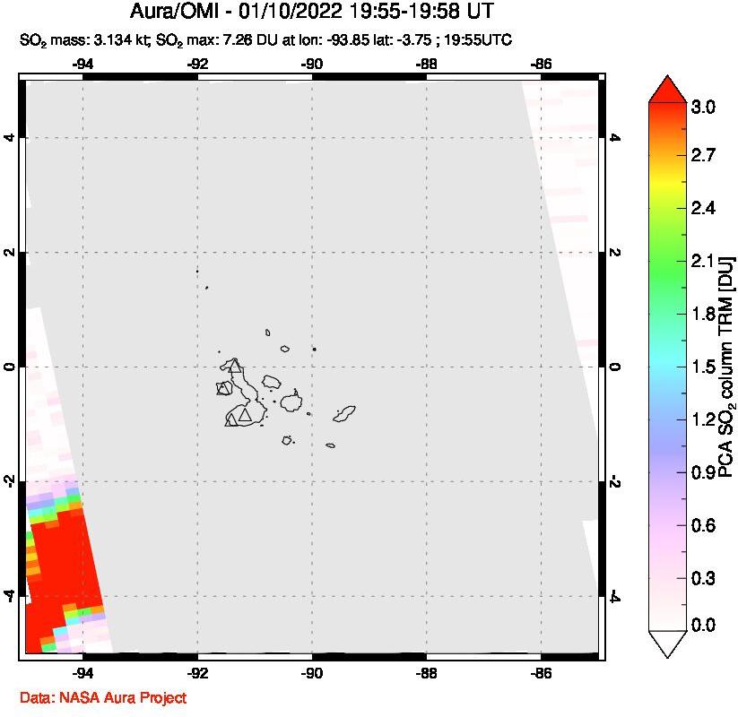 A sulfur dioxide image over Galápagos Islands on Jan 10, 2022.