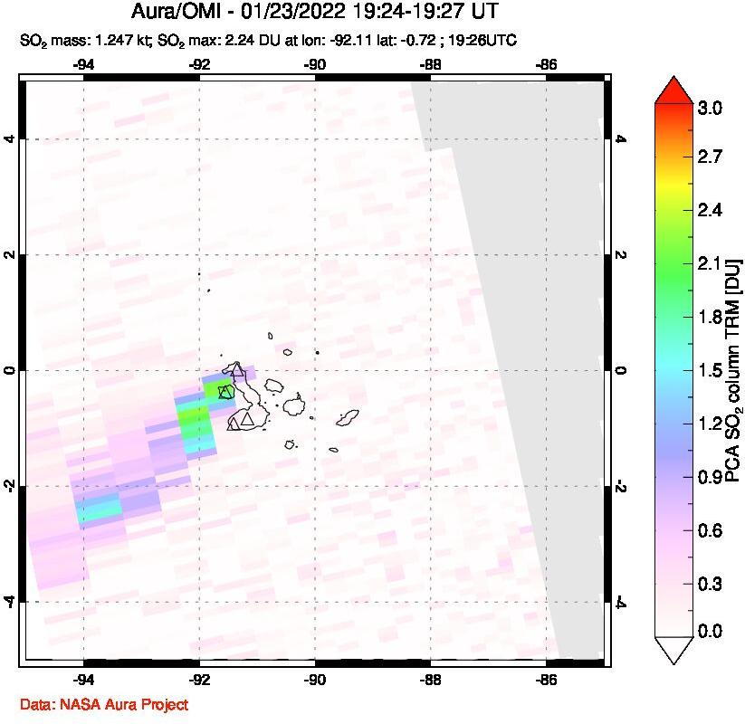 A sulfur dioxide image over Galápagos Islands on Jan 23, 2022.