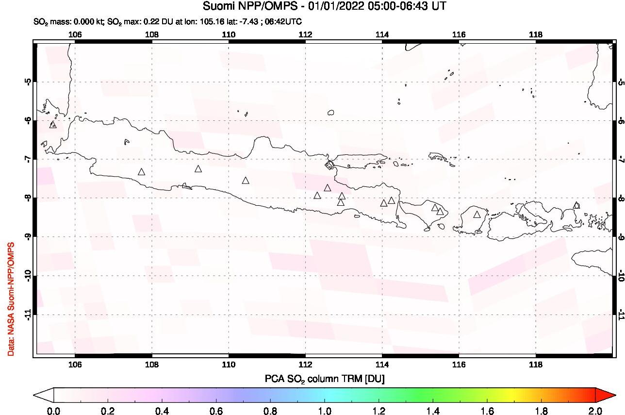A sulfur dioxide image over Java, Indonesia on Jan 01, 2022.
