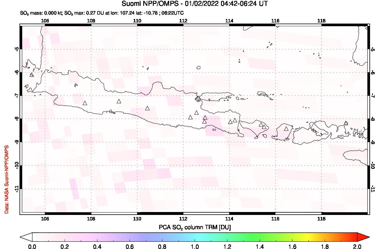 A sulfur dioxide image over Java, Indonesia on Jan 02, 2022.