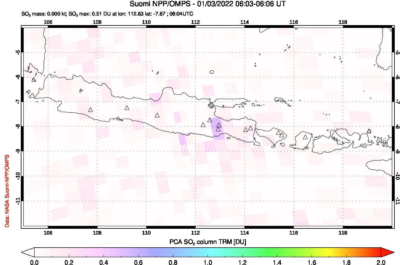 A sulfur dioxide image over Java, Indonesia on Jan 03, 2022.