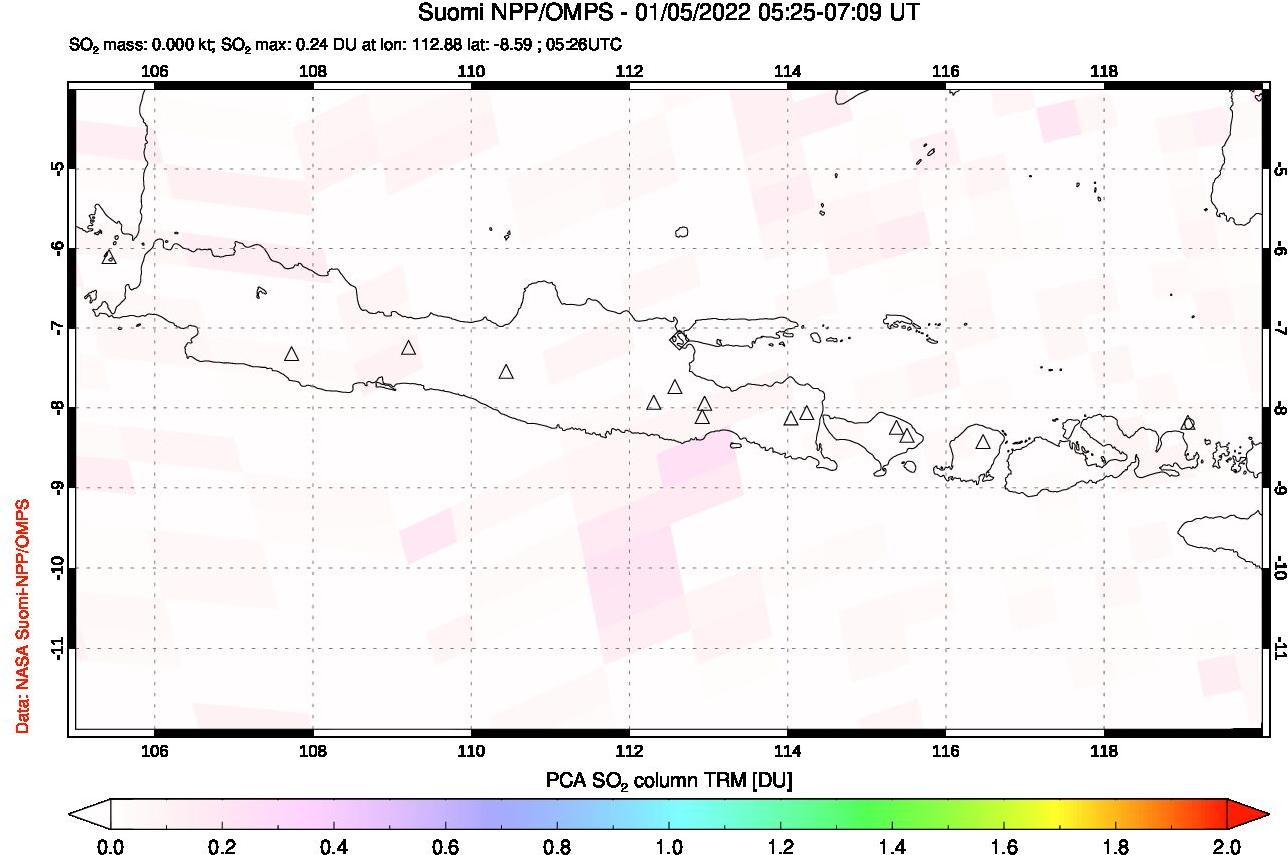 A sulfur dioxide image over Java, Indonesia on Jan 05, 2022.