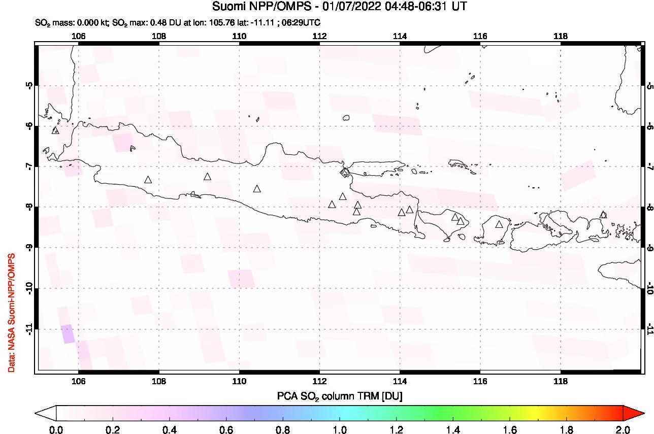 A sulfur dioxide image over Java, Indonesia on Jan 07, 2022.