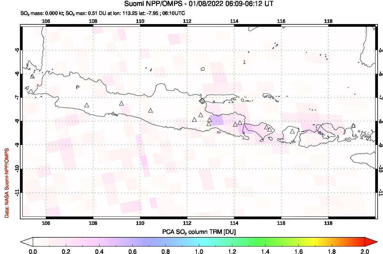 A sulfur dioxide image over Java, Indonesia on Jan 08, 2022.
