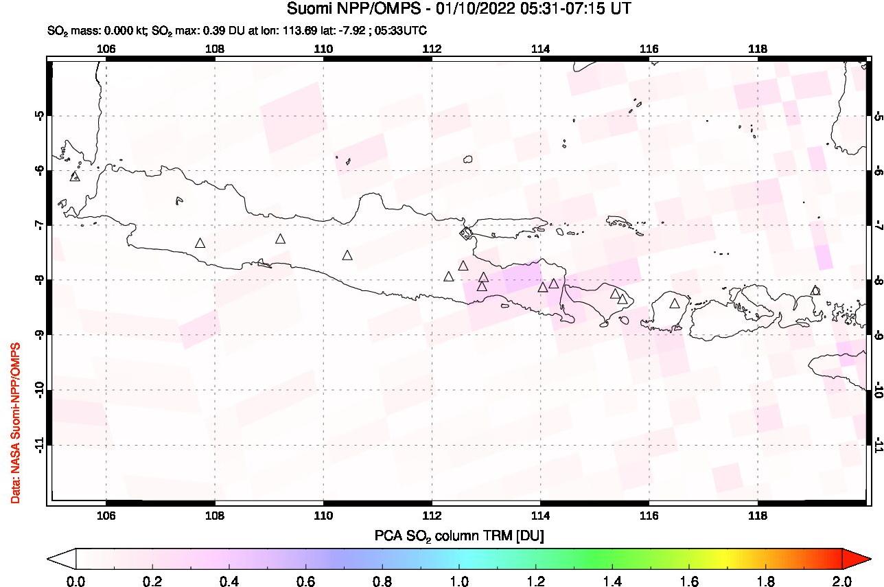 A sulfur dioxide image over Java, Indonesia on Jan 10, 2022.
