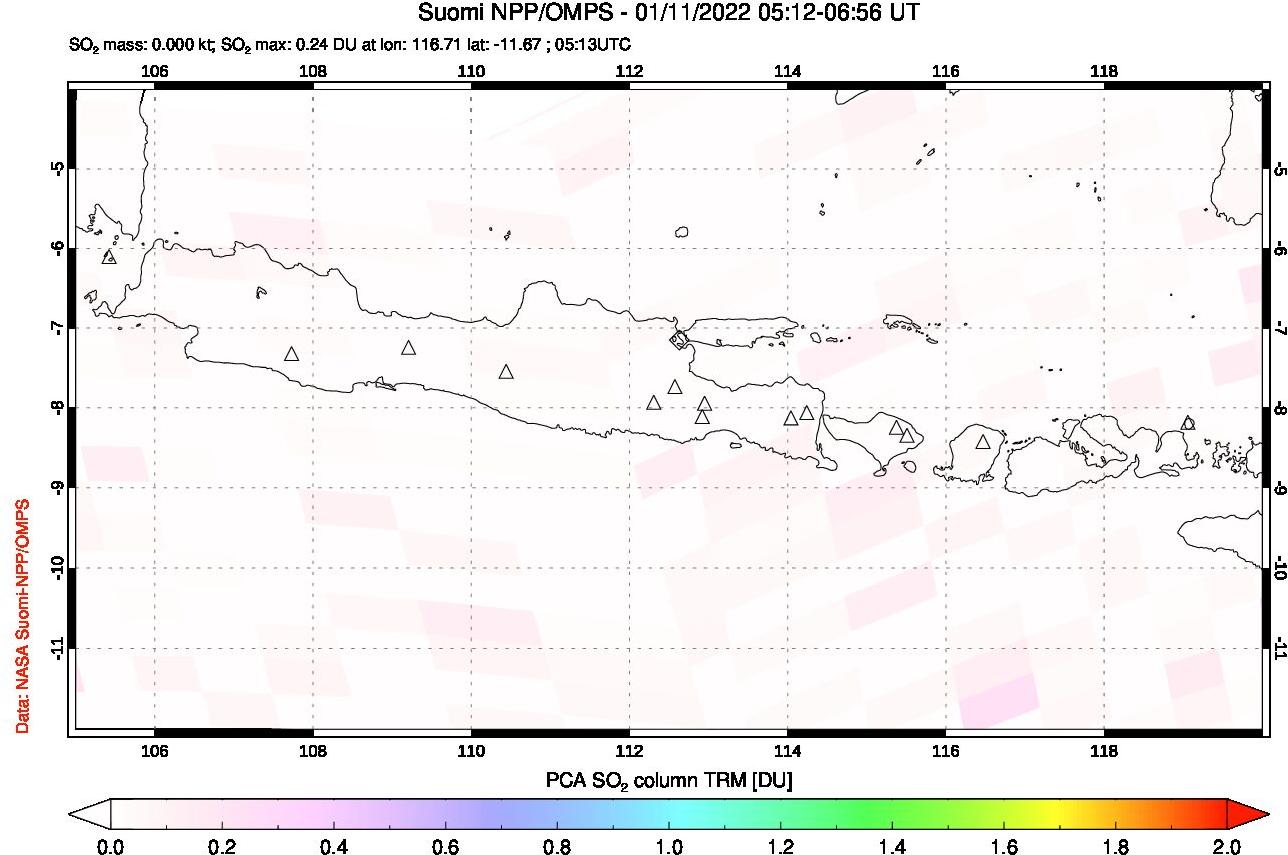 A sulfur dioxide image over Java, Indonesia on Jan 11, 2022.