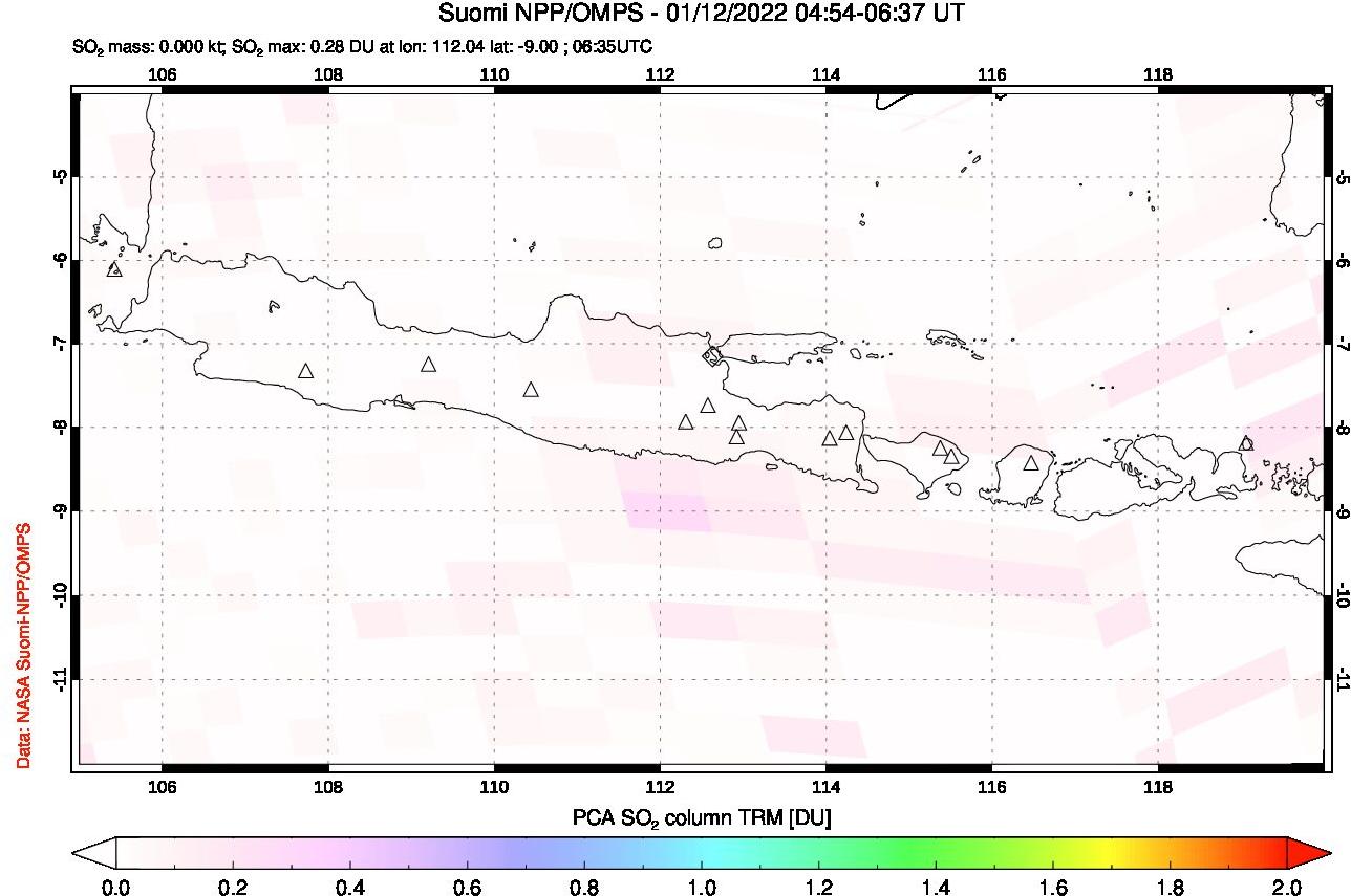 A sulfur dioxide image over Java, Indonesia on Jan 12, 2022.