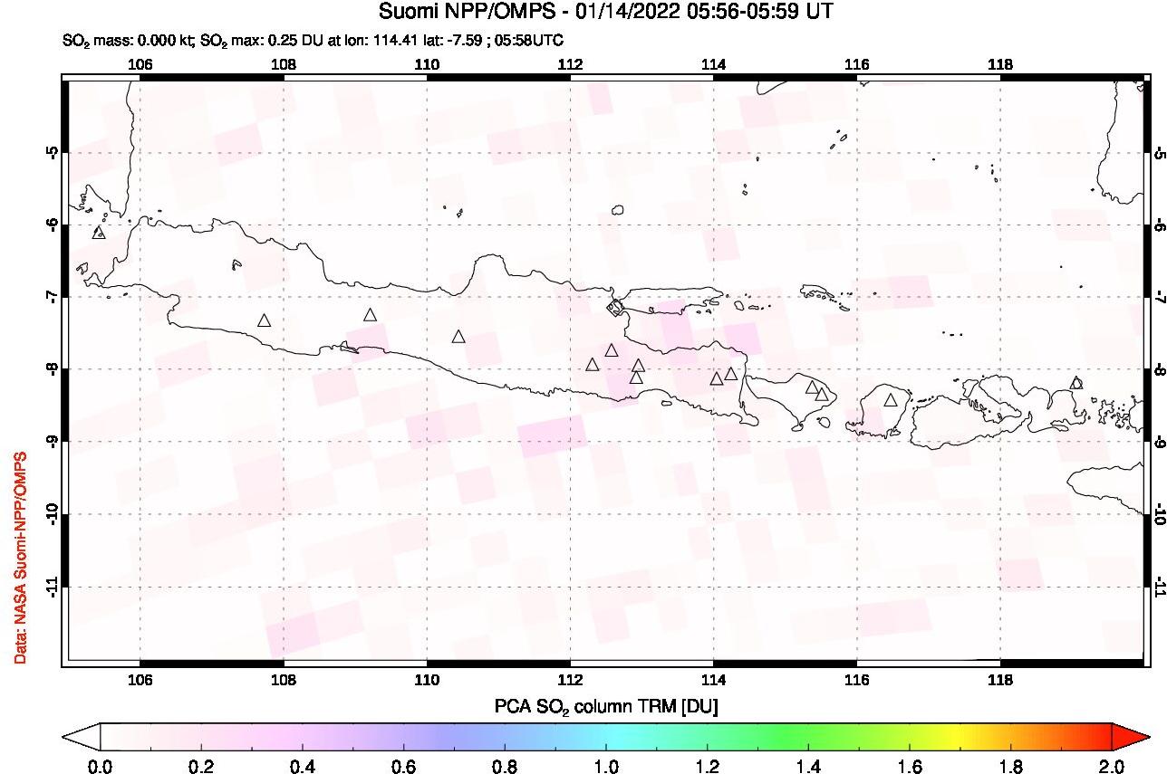 A sulfur dioxide image over Java, Indonesia on Jan 14, 2022.