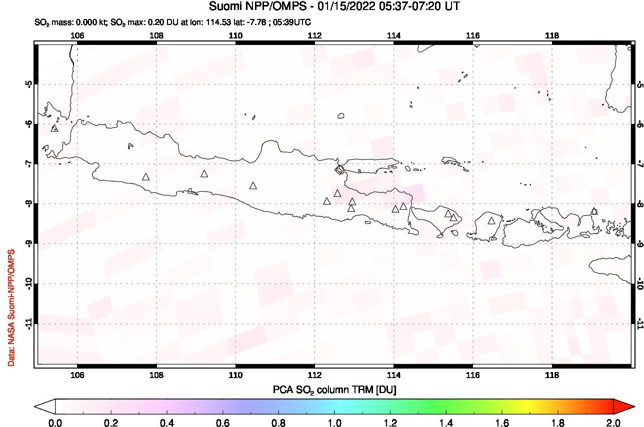 A sulfur dioxide image over Java, Indonesia on Jan 15, 2022.