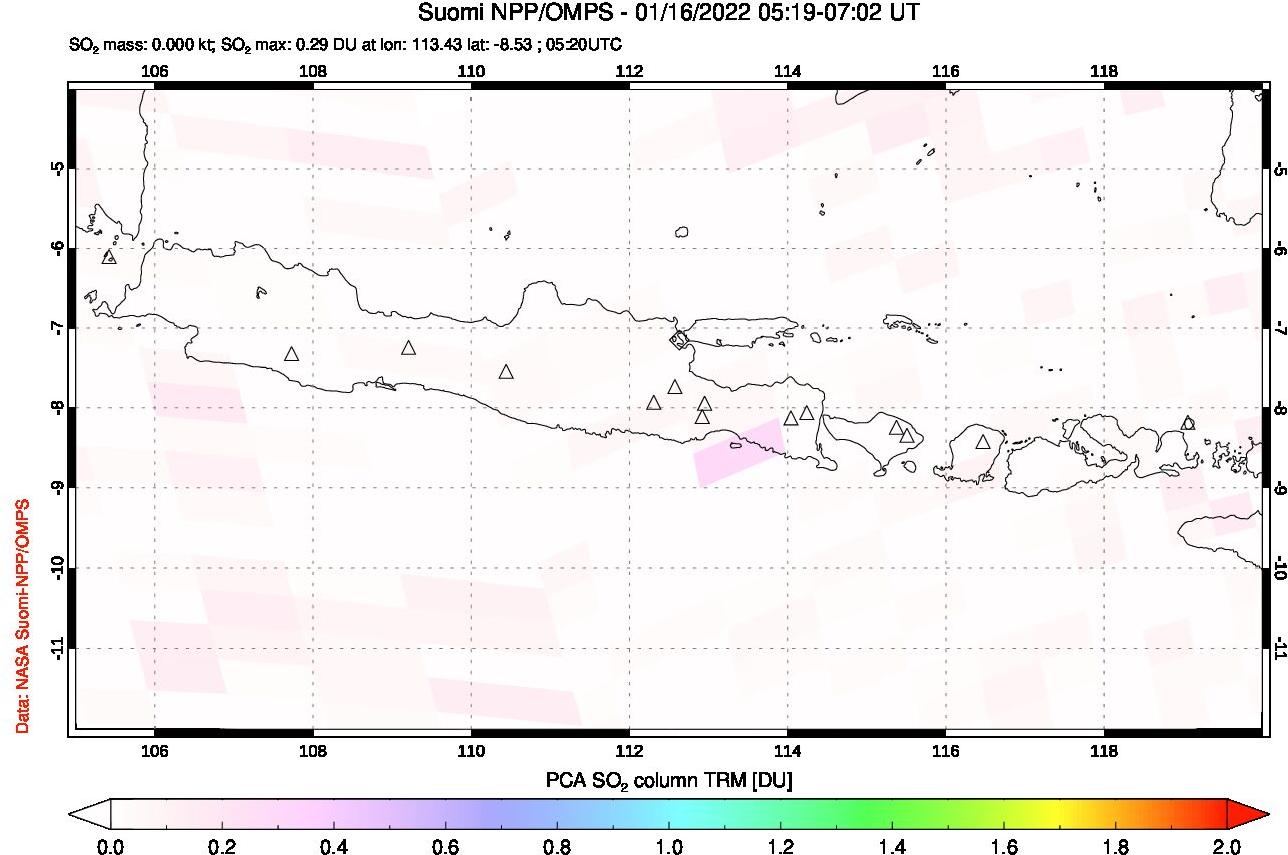 A sulfur dioxide image over Java, Indonesia on Jan 16, 2022.