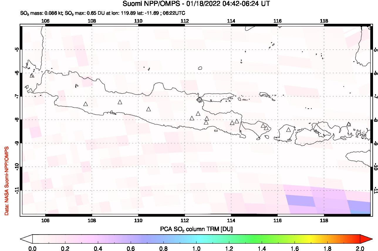 A sulfur dioxide image over Java, Indonesia on Jan 18, 2022.