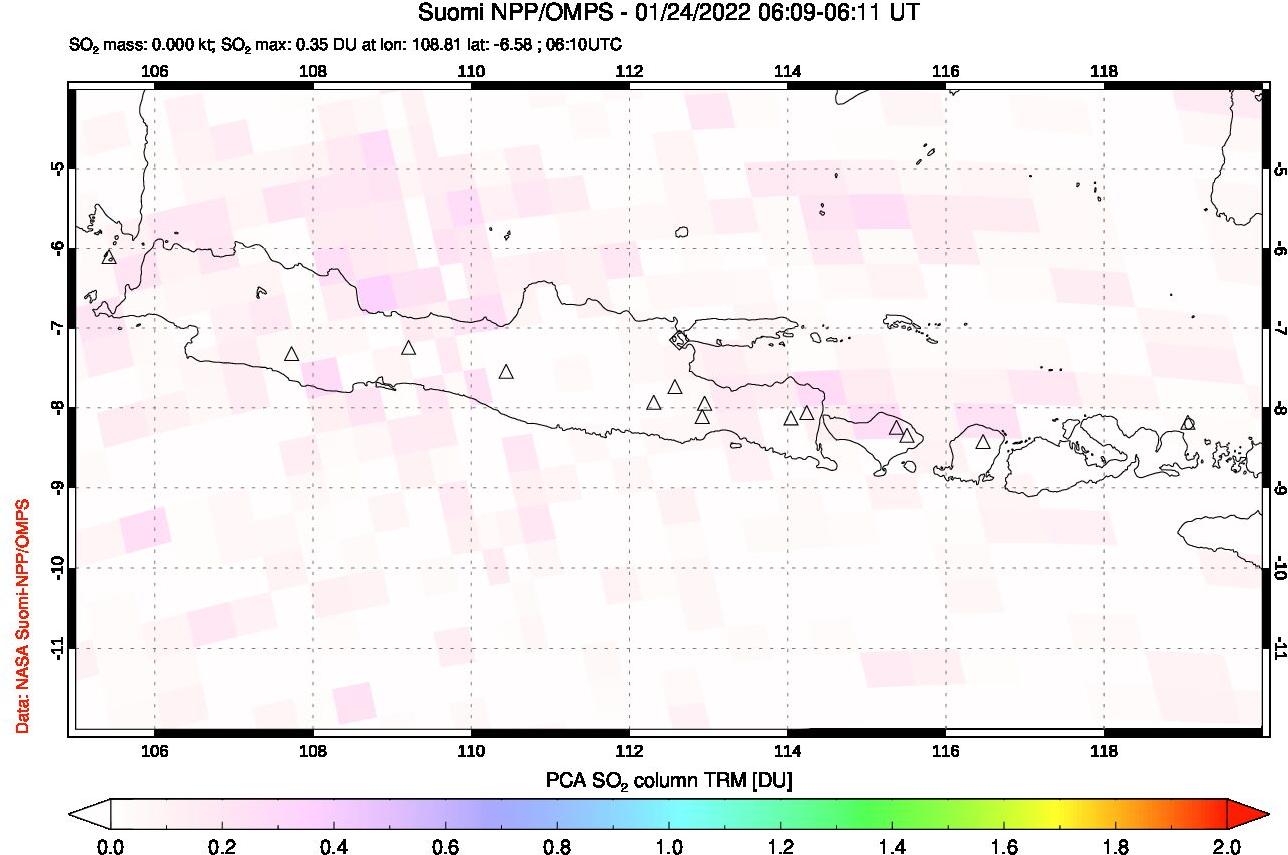 A sulfur dioxide image over Java, Indonesia on Jan 24, 2022.