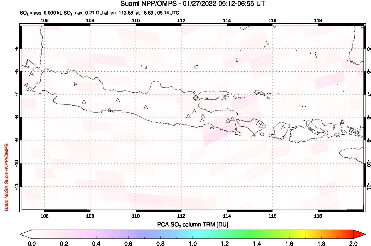 A sulfur dioxide image over Java, Indonesia on Jan 27, 2022.