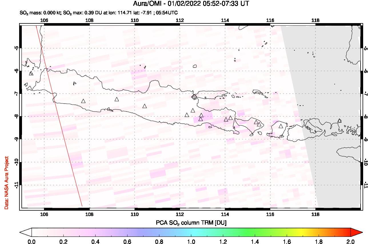 A sulfur dioxide image over Java, Indonesia on Jan 02, 2022.