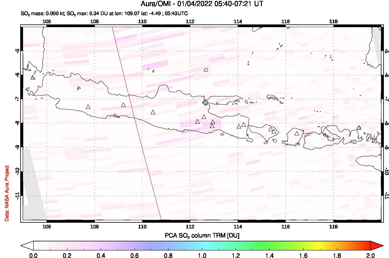 A sulfur dioxide image over Java, Indonesia on Jan 04, 2022.