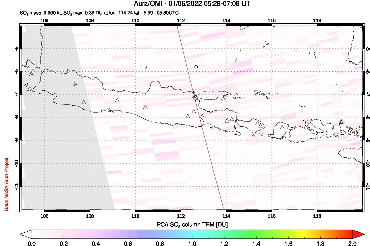 A sulfur dioxide image over Java, Indonesia on Jan 06, 2022.