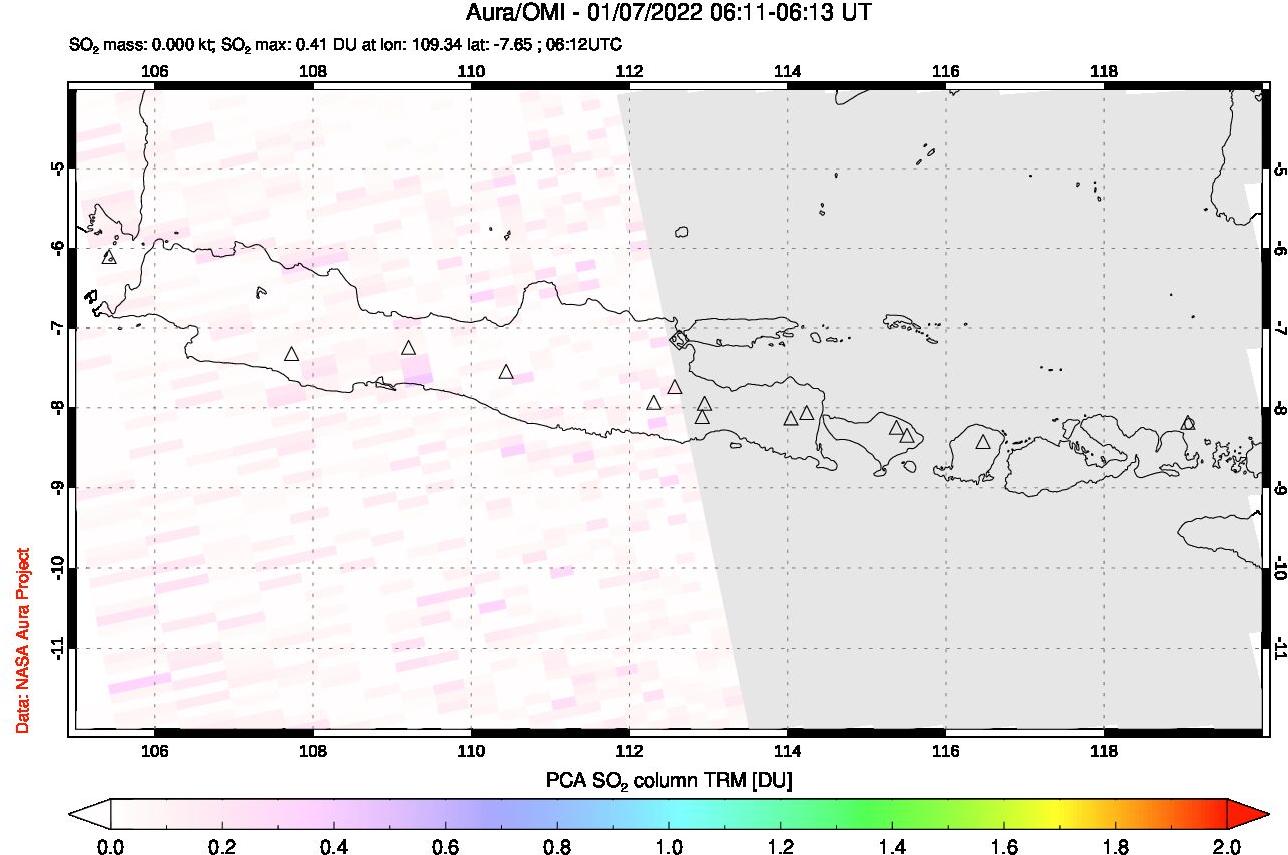 A sulfur dioxide image over Java, Indonesia on Jan 07, 2022.