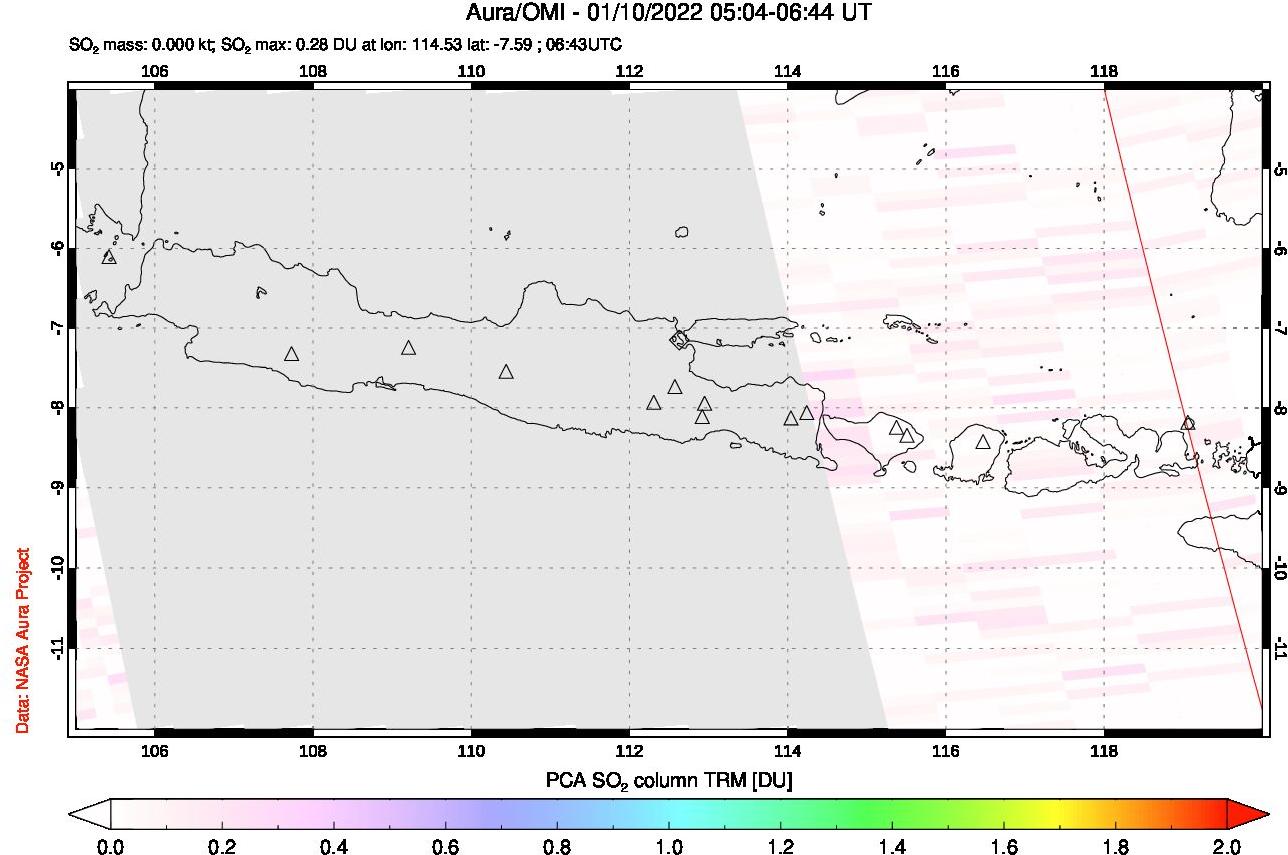 A sulfur dioxide image over Java, Indonesia on Jan 10, 2022.