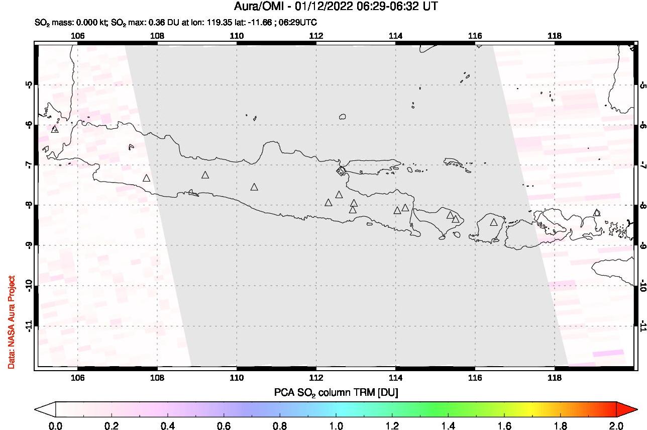 A sulfur dioxide image over Java, Indonesia on Jan 12, 2022.