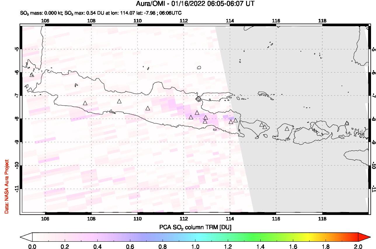 A sulfur dioxide image over Java, Indonesia on Jan 16, 2022.