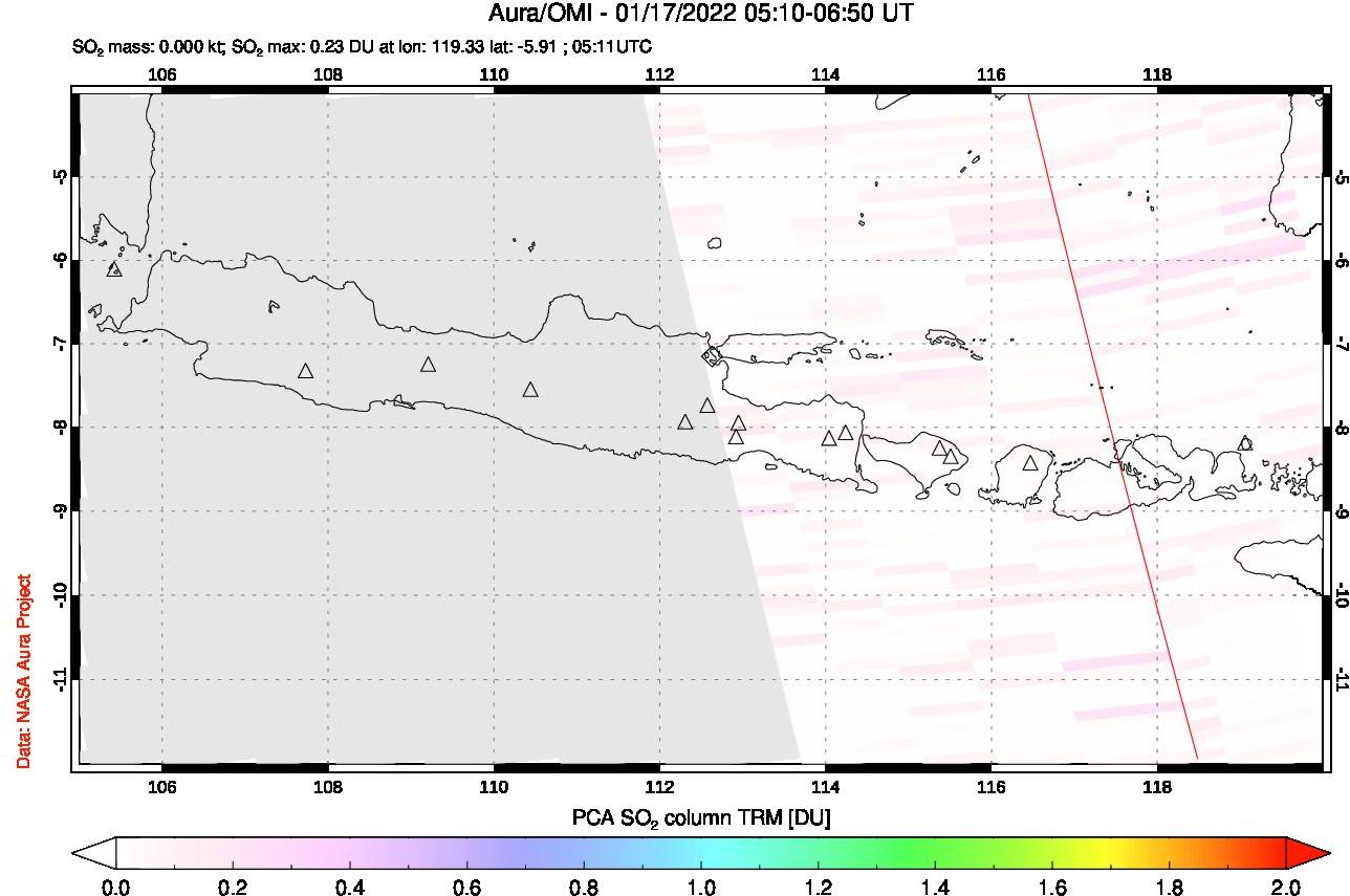 A sulfur dioxide image over Java, Indonesia on Jan 17, 2022.