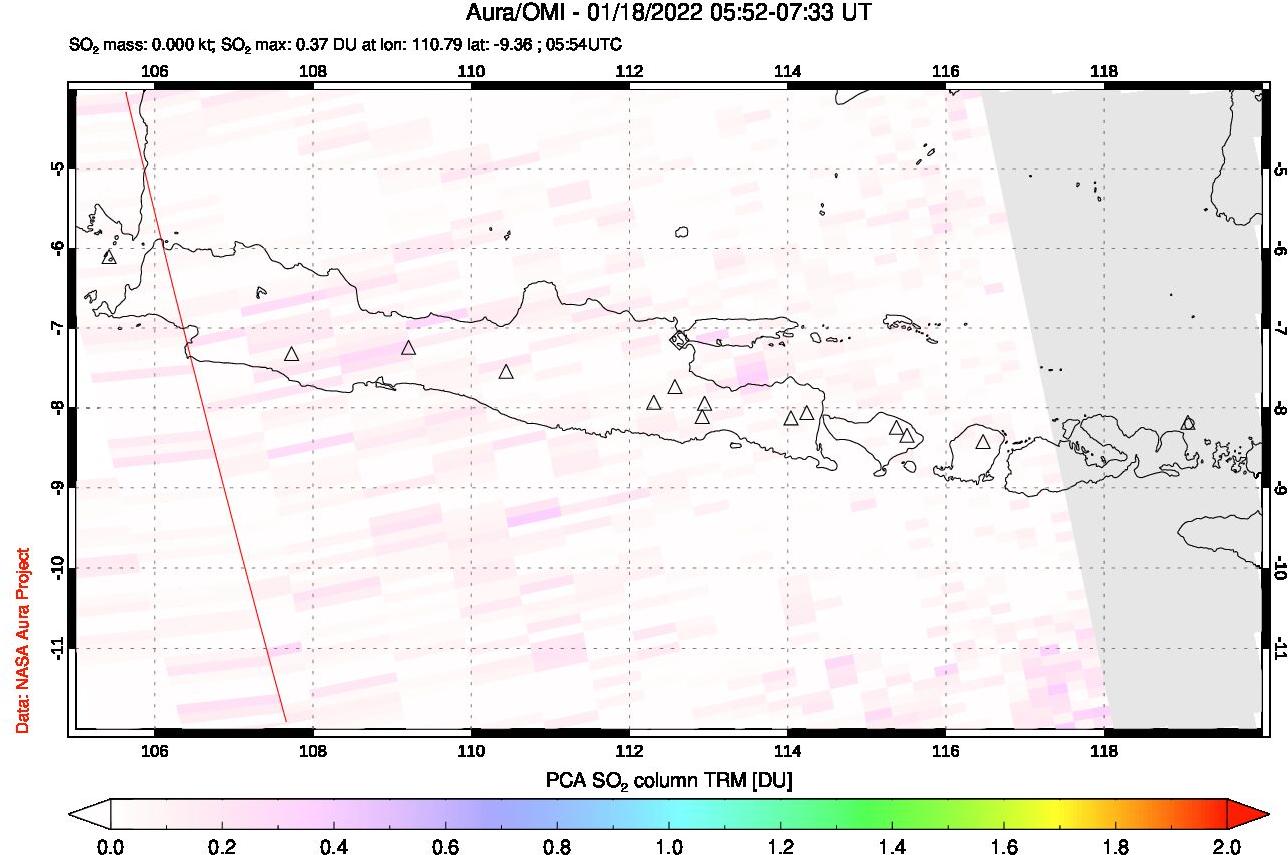 A sulfur dioxide image over Java, Indonesia on Jan 18, 2022.
