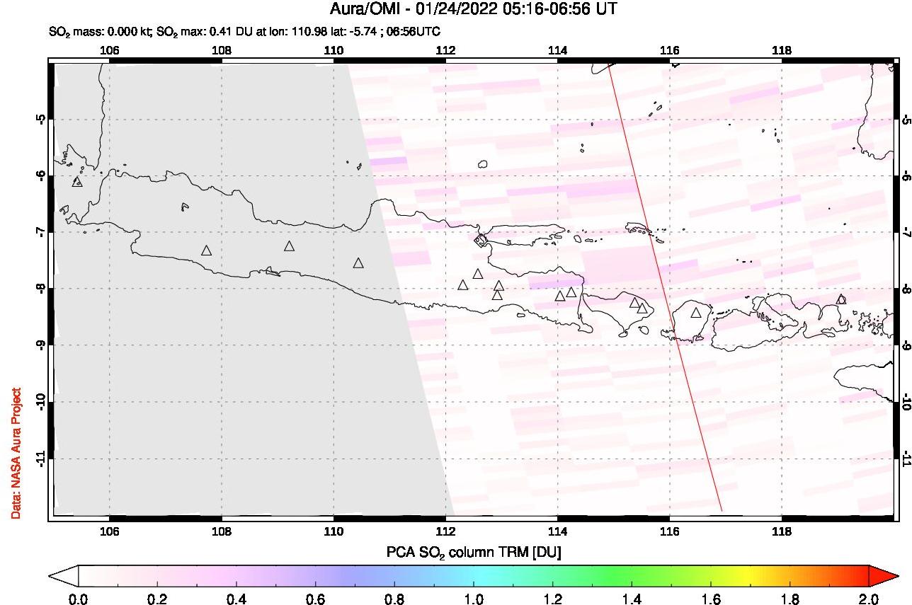 A sulfur dioxide image over Java, Indonesia on Jan 24, 2022.