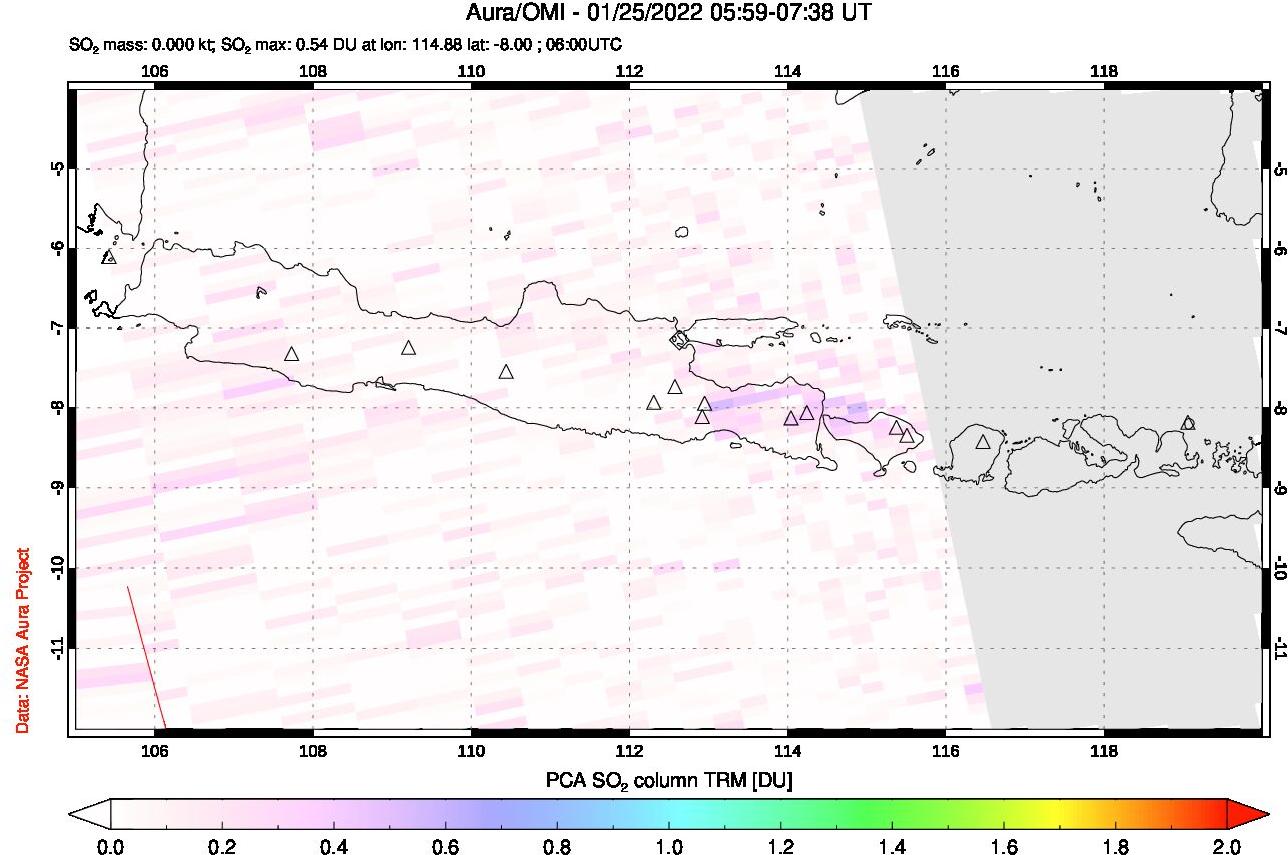 A sulfur dioxide image over Java, Indonesia on Jan 25, 2022.