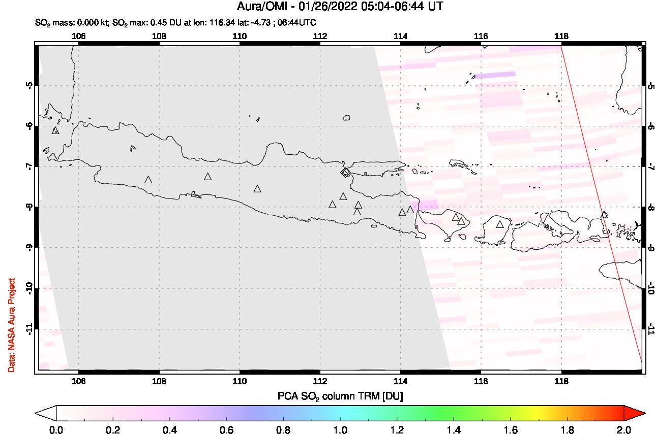 A sulfur dioxide image over Java, Indonesia on Jan 26, 2022.