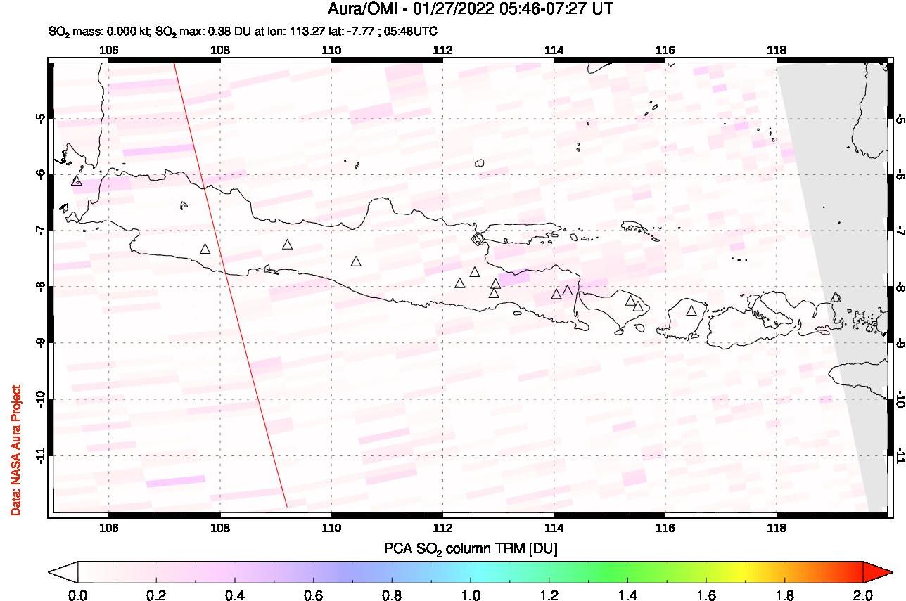 A sulfur dioxide image over Java, Indonesia on Jan 27, 2022.