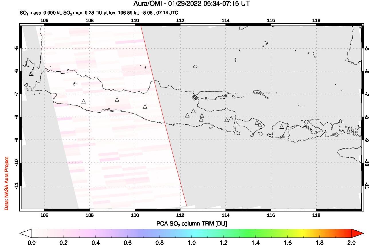 A sulfur dioxide image over Java, Indonesia on Jan 29, 2022.