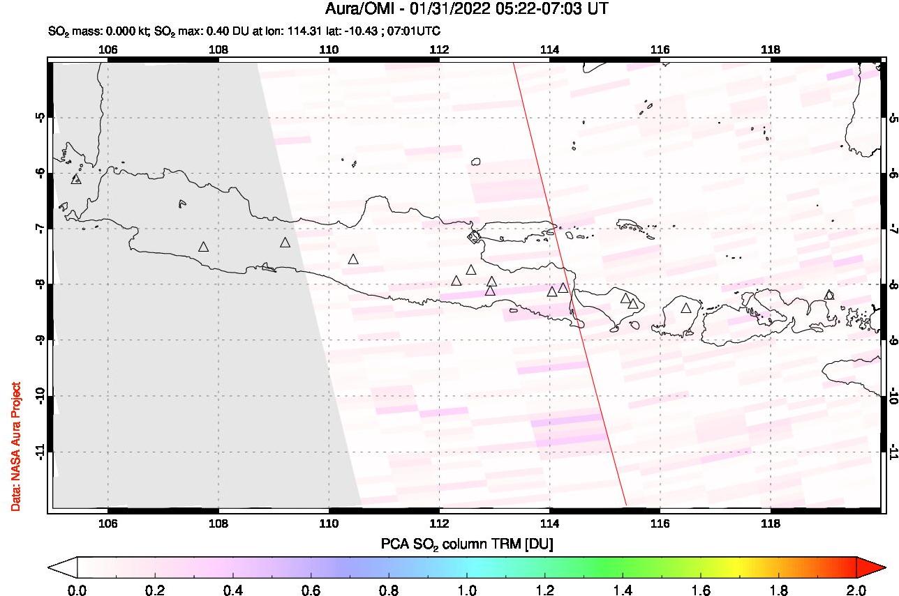 A sulfur dioxide image over Java, Indonesia on Jan 31, 2022.