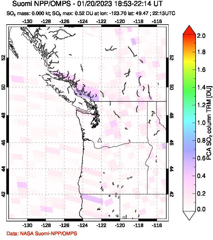 A sulfur dioxide image over Cascade Range, USA on Jan 20, 2023.