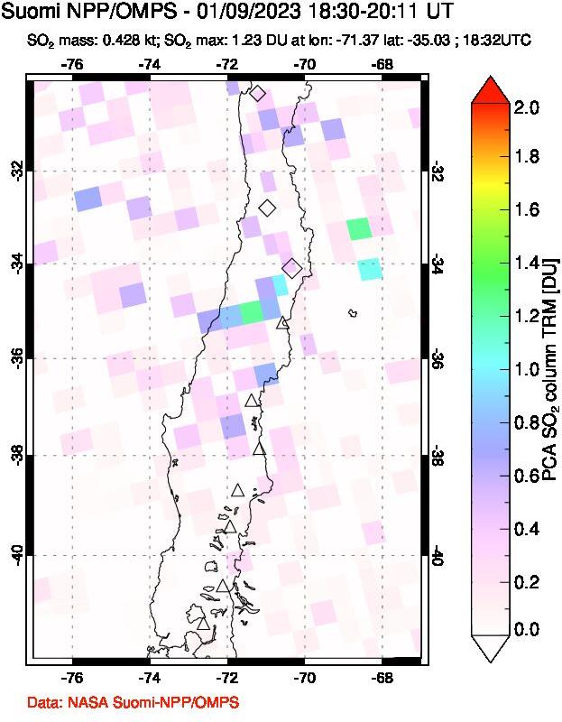 A sulfur dioxide image over Central Chile on Jan 09, 2023.
